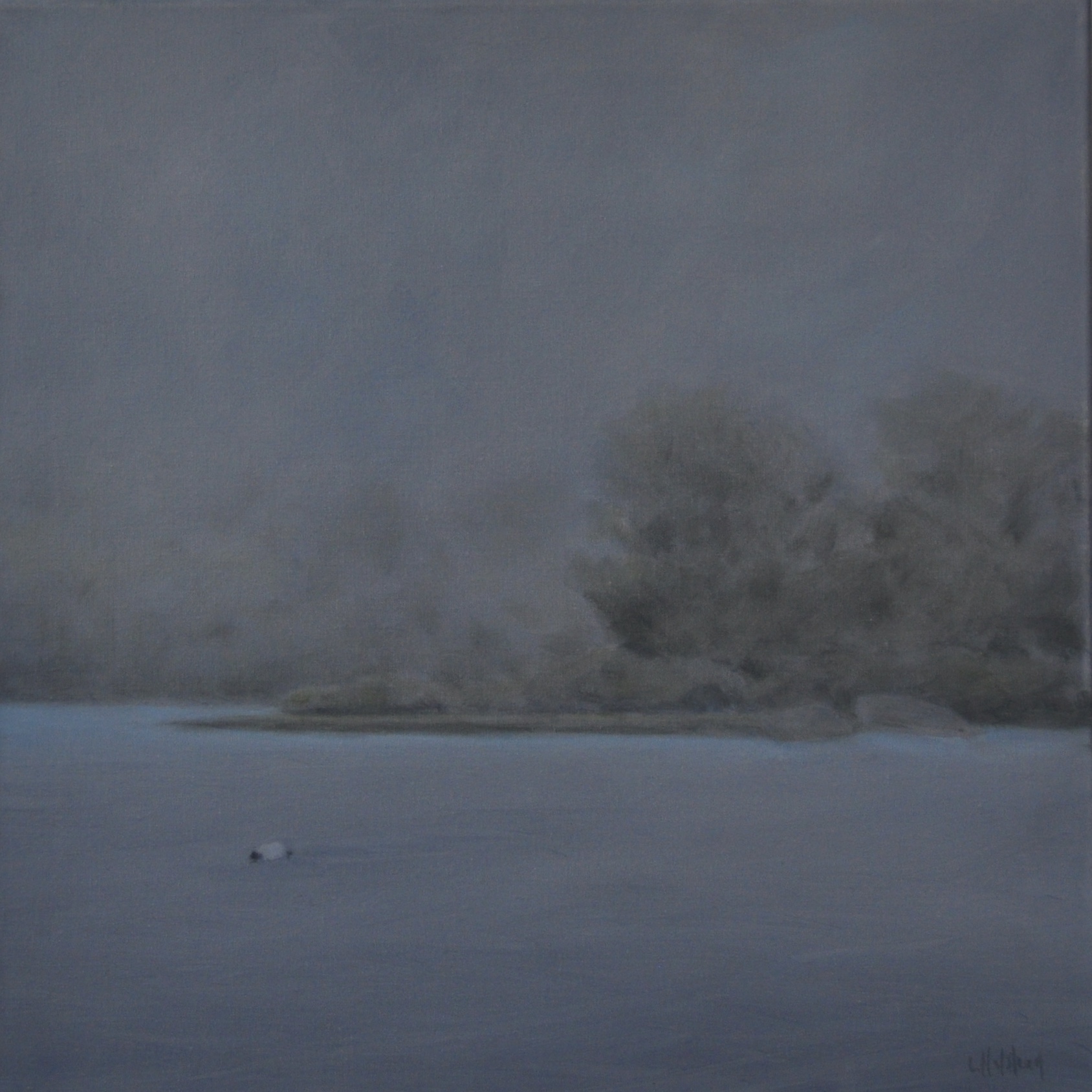 Fog on Judith Point, Oil on Linen, 18 x 18