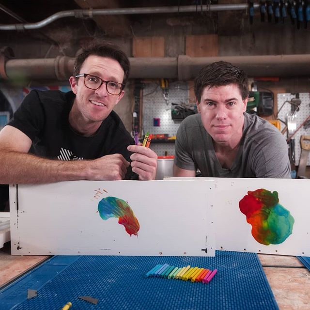 What do you do when you have a fine woodworker like @shaunboydmadethis in the shop for a collab?  You play with crayons. 
While these might look like Rorschach blot tests, they were actually expirements to dial in the color combo for the mystery proj