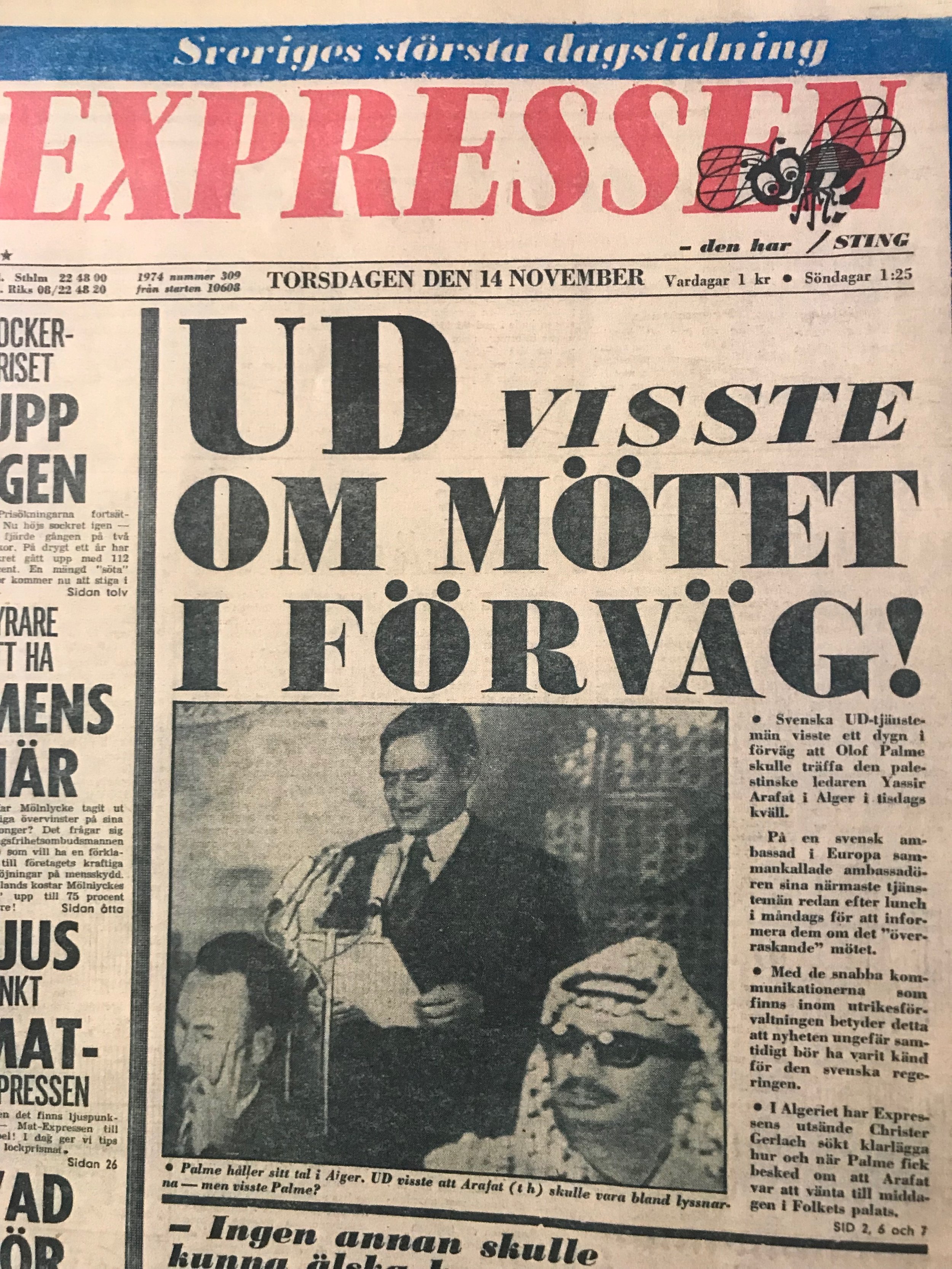 Expressens förstasida den 14:e november 1974