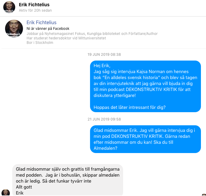 Skärmdump från Aron Flams messenger.