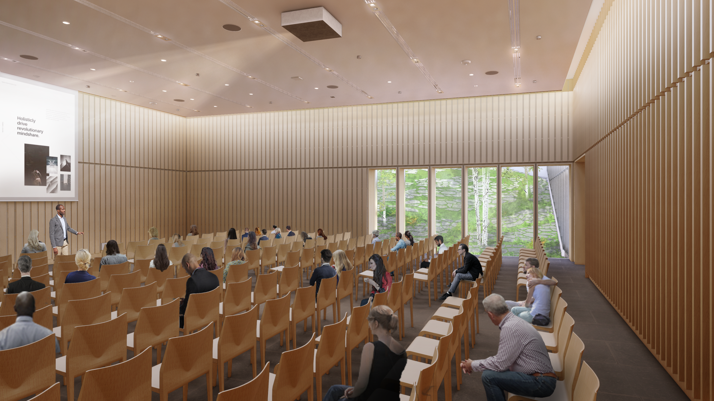 Lecture Hall with view of interior courtyard