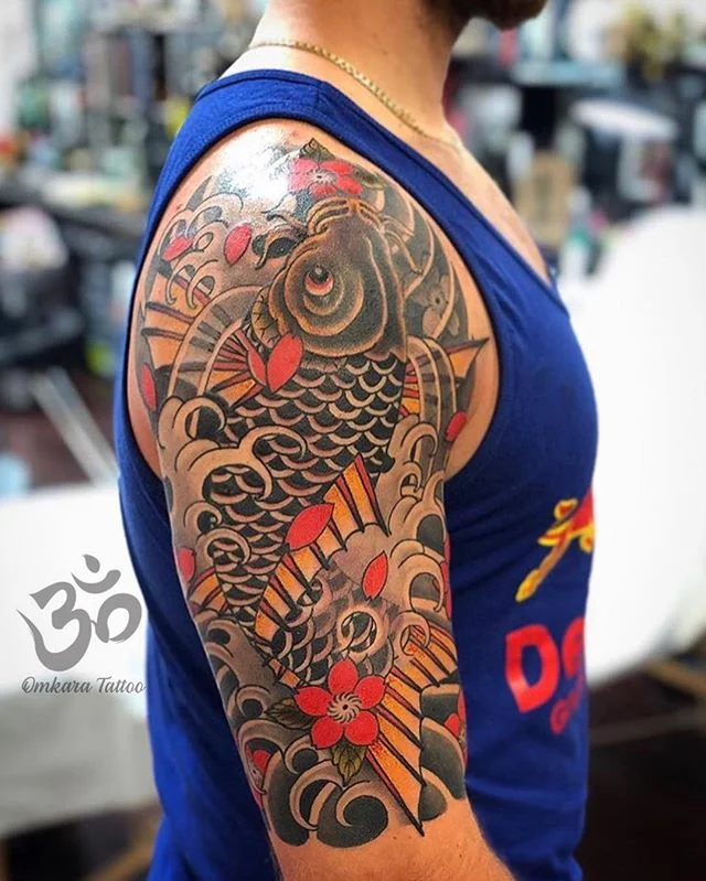 Koi half sleeve with blossoms by @conradism | for bookings email conrad.tombler@gmail.com