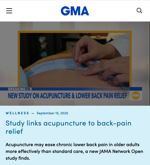 Watch Good Morning America discuss JAMA study on low back pain + acupuncture