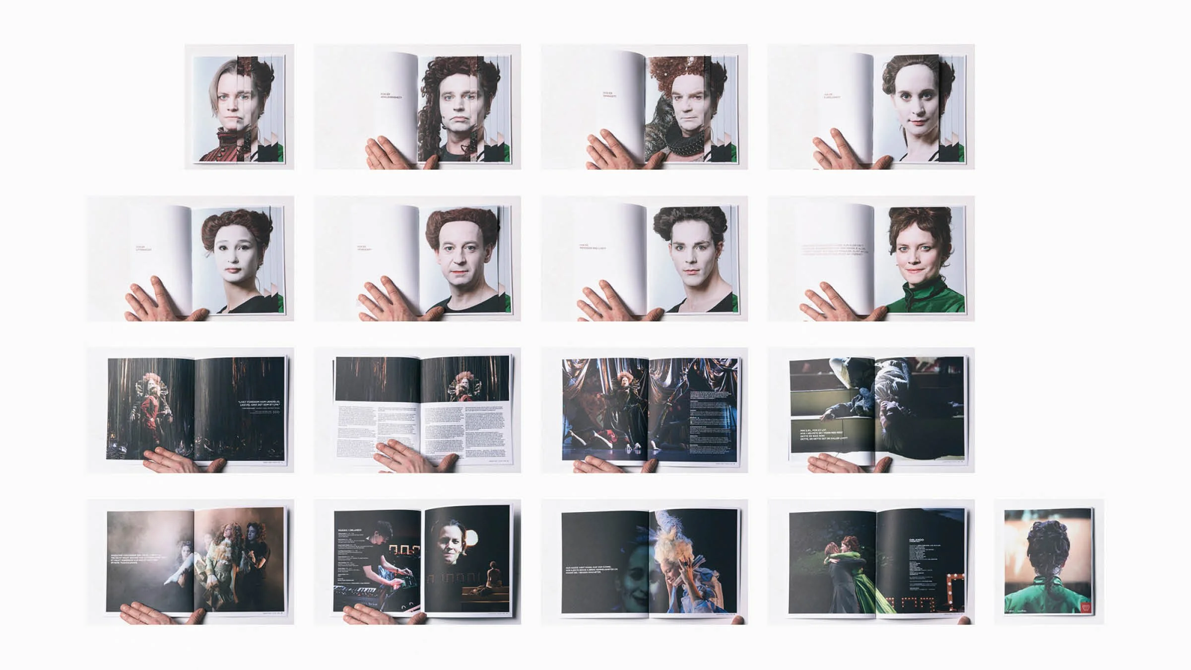 Redaksjonelt design, fotografi og konseptutvikling for Rogaland Teaters oppsetning av Orlando. Programmet kombinerer portrettfotografi, scenebilder og typografi i et gjennomarbeidet visuelt uttrykk som speiler forestillingens temaer om identitet, kjø