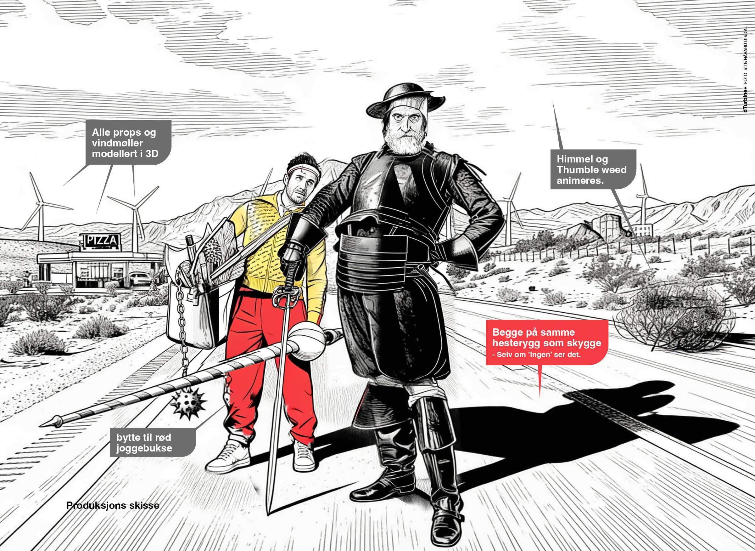 Production Sketch – Planning the Final Key Art

Denne produksjonsskissen ble utviklet som et arbeidsverktøy før fotograferingen av Don Quijote for Riksteatret. Her ble komposisjon, rekvisitter, 3D-elementer, lys, animasjon og visuelle metaforer planl