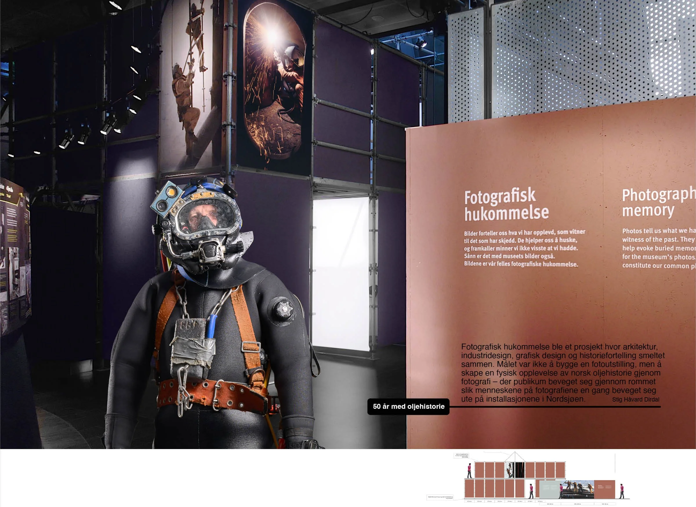Fotografisk hukommelse – Ferdig utstillingsdesign ved Norsk Oljemuseum | Stig Håvard Dirdal

Ferdig utstillingsdesign for Fotografisk hukommelse ved Norsk Oljemuseum. Utstillingen kombinerer offshore-stillas, fotografi, grafisk design og romlig histo