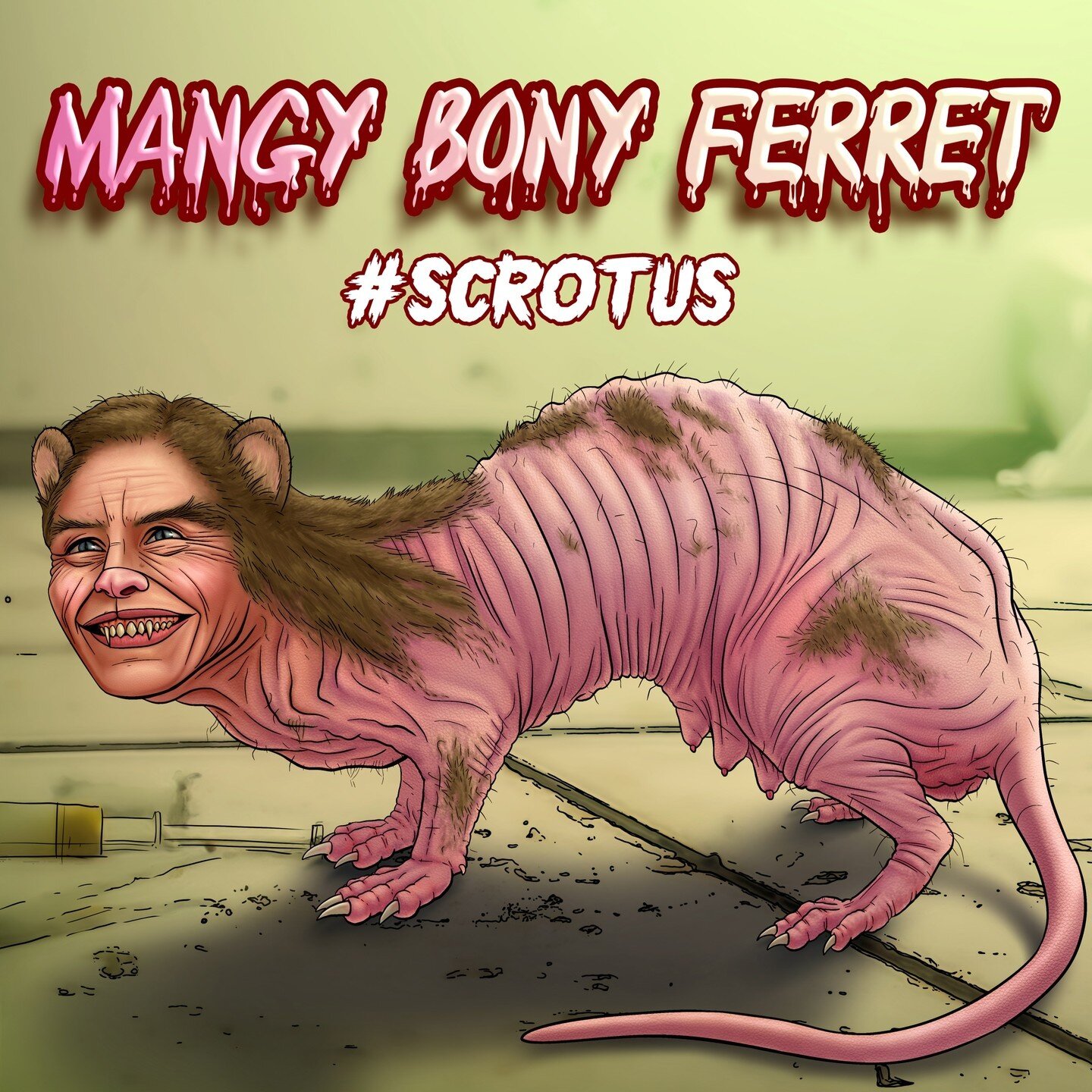 #SCROTUS Part 4!⁠
⁠
Most of the time I come up with the idea for a new creature and then have to figure out what to call it after the fact. For the Mangy Bony Ferret, the name just came to me late one night as if from divine inspiration... OR it coul