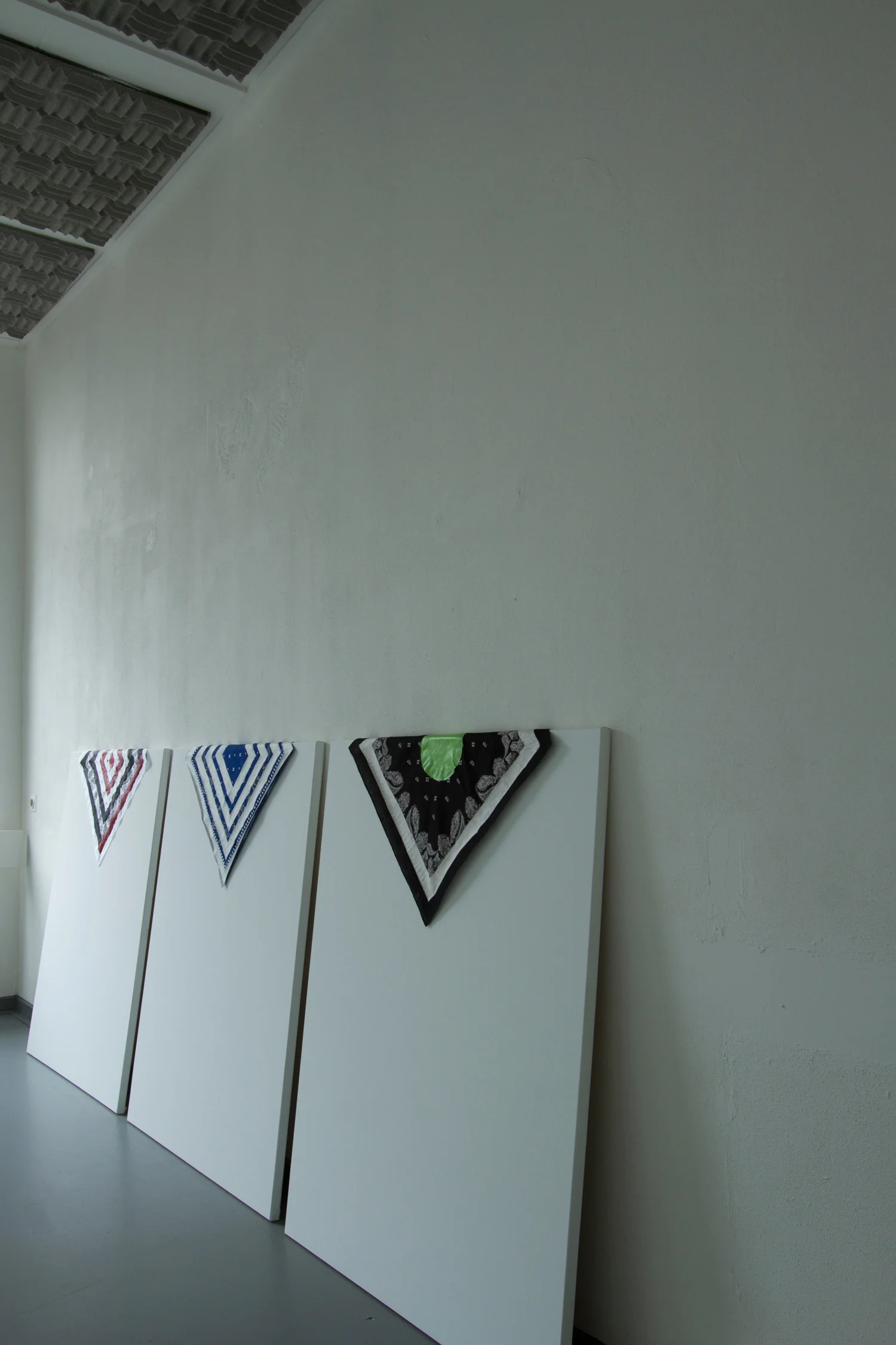 A Wilderness Carefully Composed (Installation View) , 2012, acrylic on bandanas, gesso on canvas, 48”x 113”x 8”