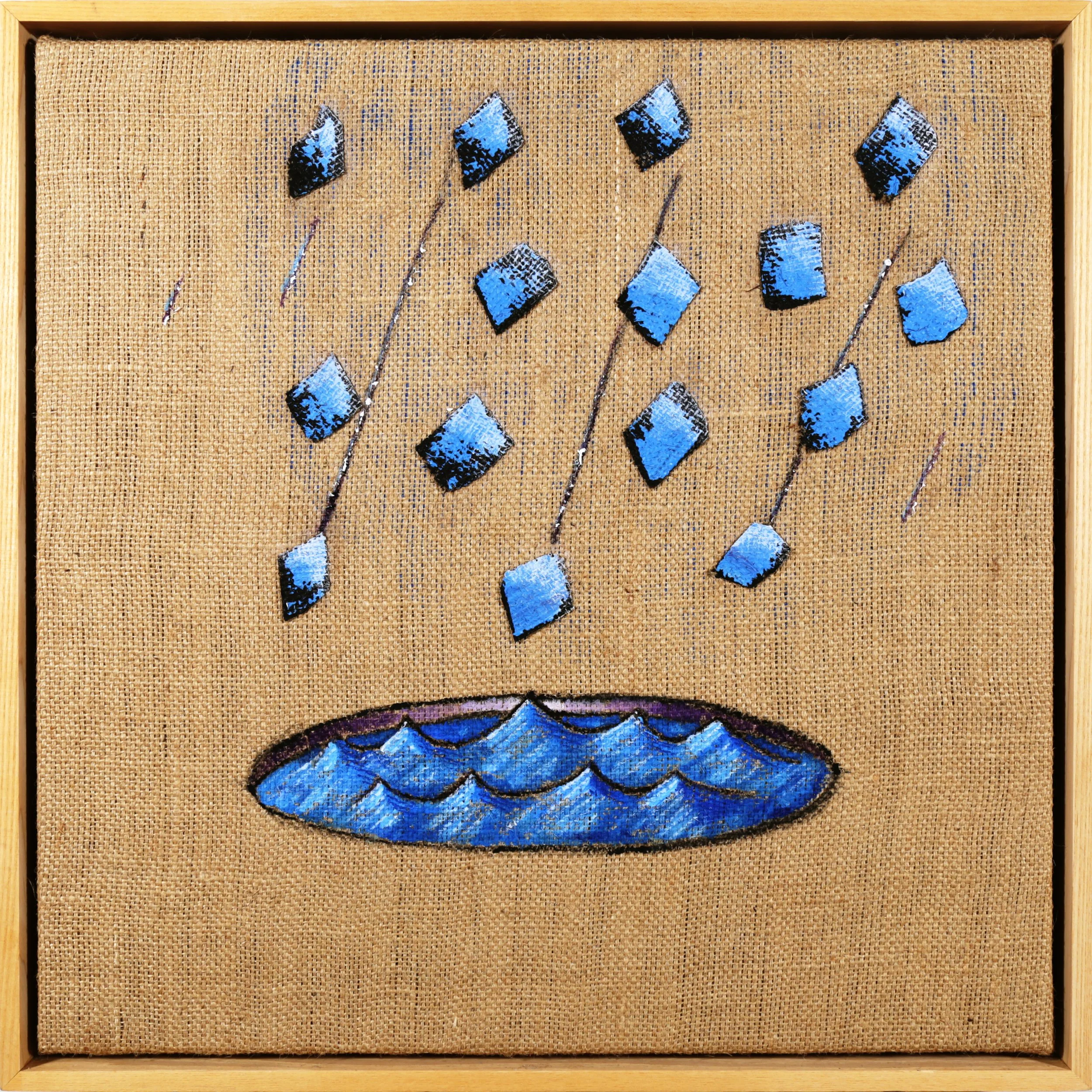   Heavy Rains,  18” x 18”, acrylic on burlap, 2025 