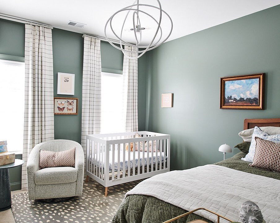When the guest room gets the best view there is&hellip; This jewel-box of a nursery is the happiest space for one little lady and her very sleepy pup.
📸: @angiewebbphoto 
&bull;
&bull;
&bull;
&bull;
#thegeorgiangoose #atlantainteriordesigner #atlant