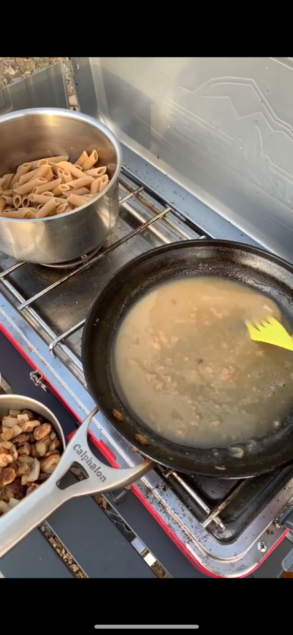 Mixing in the flour and sour cream.