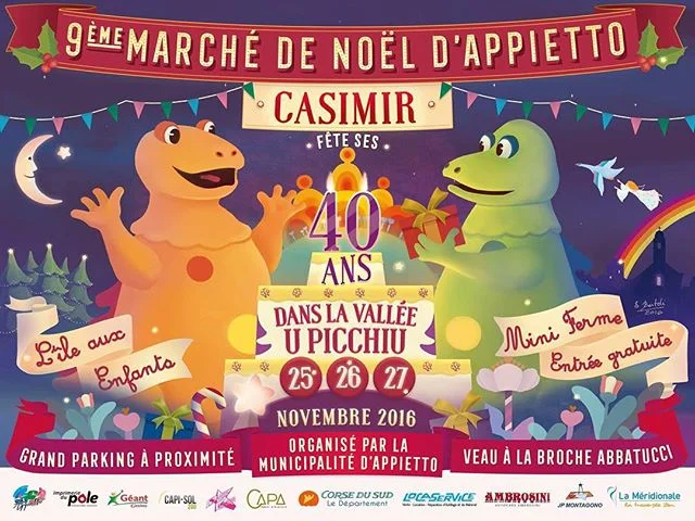 Voici venu le temps du 9e March&eacute; de No&euml;l d'Appietto ! #Casimir f&ecirc;te ses 40ans dans la Vall&eacute;e📍U Picchiu 👉Les 25⭐️26⭐️27 Novembre ! .
✒️Illustration &amp; design
.
#affiche #poster #marchedenoel #marche #casimir #lileauxenfan