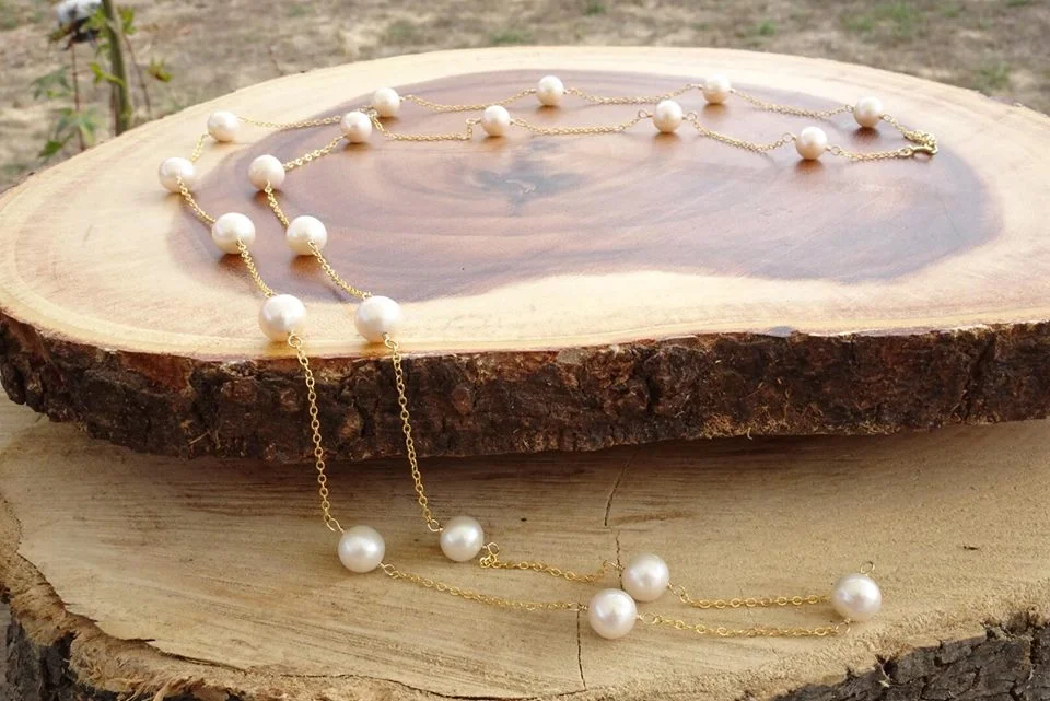 White Pearl Necklace 14k gold filled