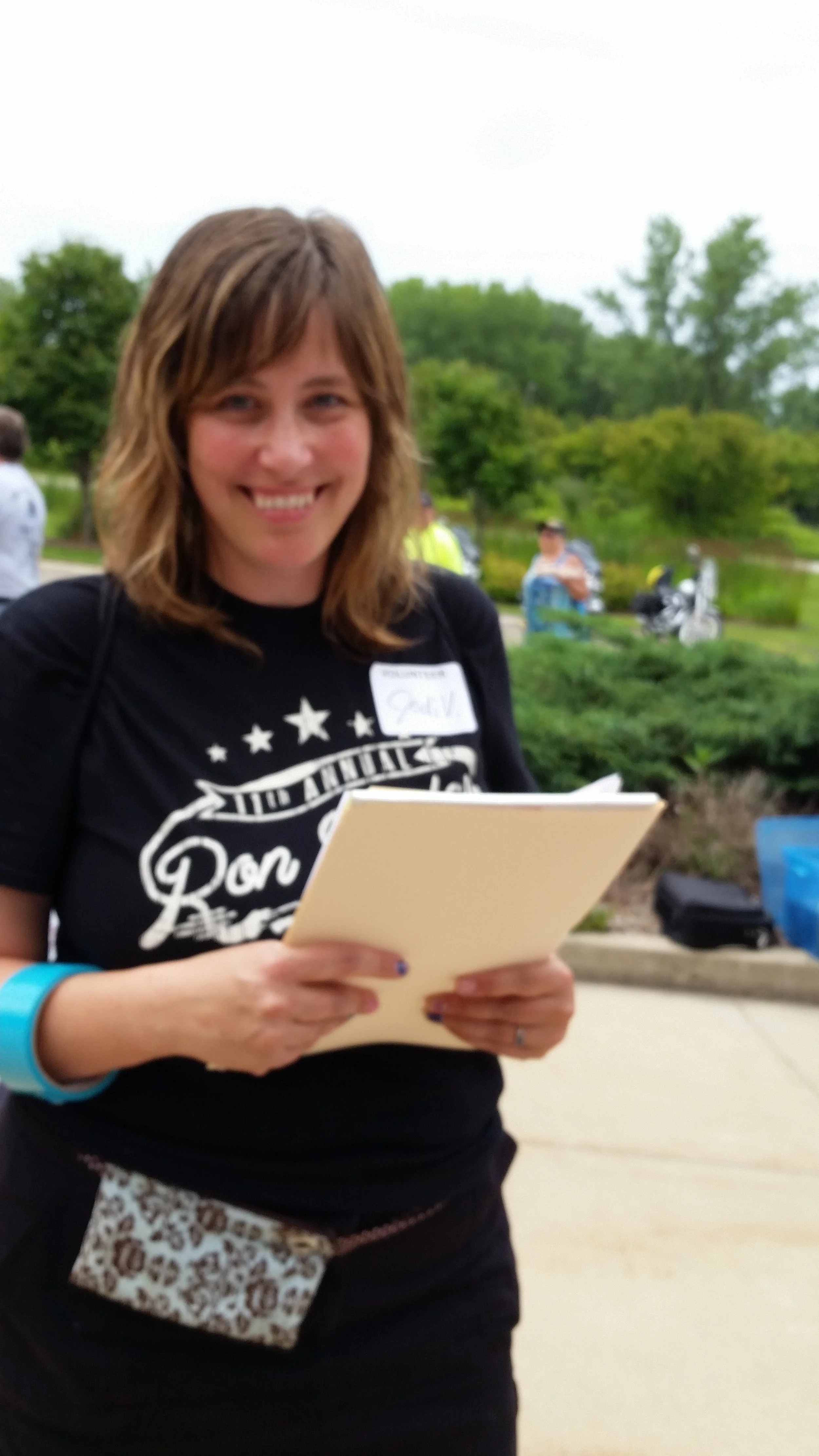 Jodi at the annual ron boylan motorcycle ride that benefits safe harbor, one of the many events she organizes.