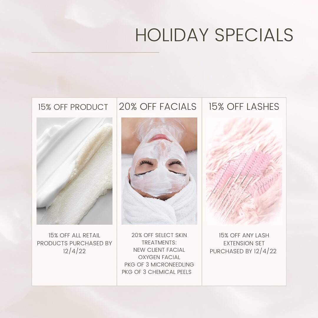 🤍HOLIDAY SPECIALS🤍
available to purchase using vagaro