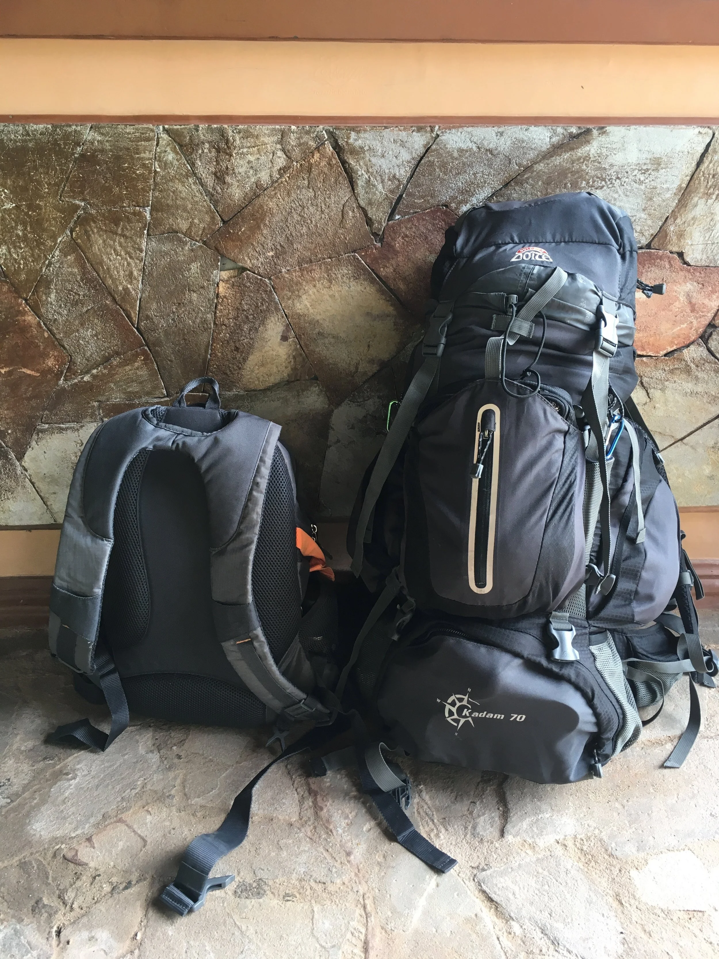 Our backpacks for all four, touring Indonesia.