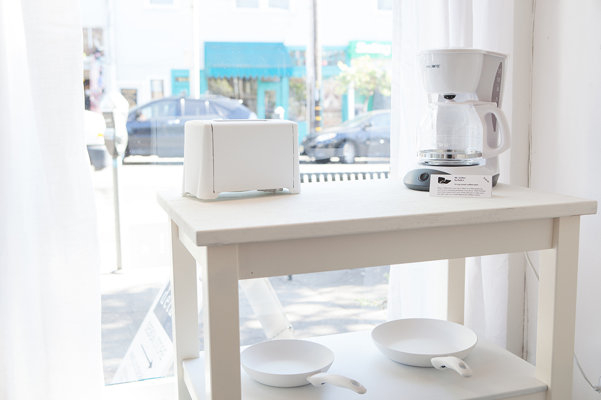 Kitchenette with a smart coffee maker.