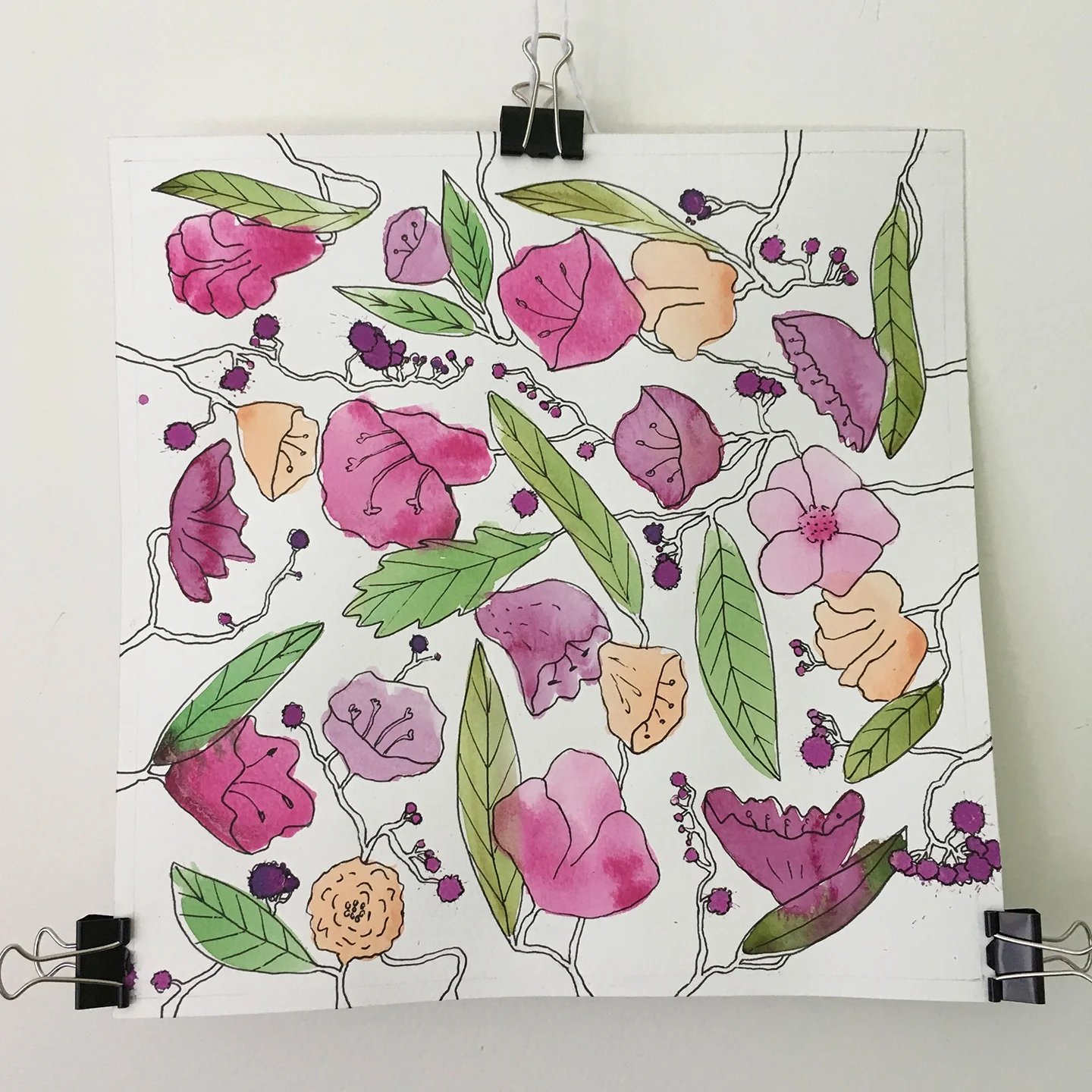  watercolour outlined with ink pen 