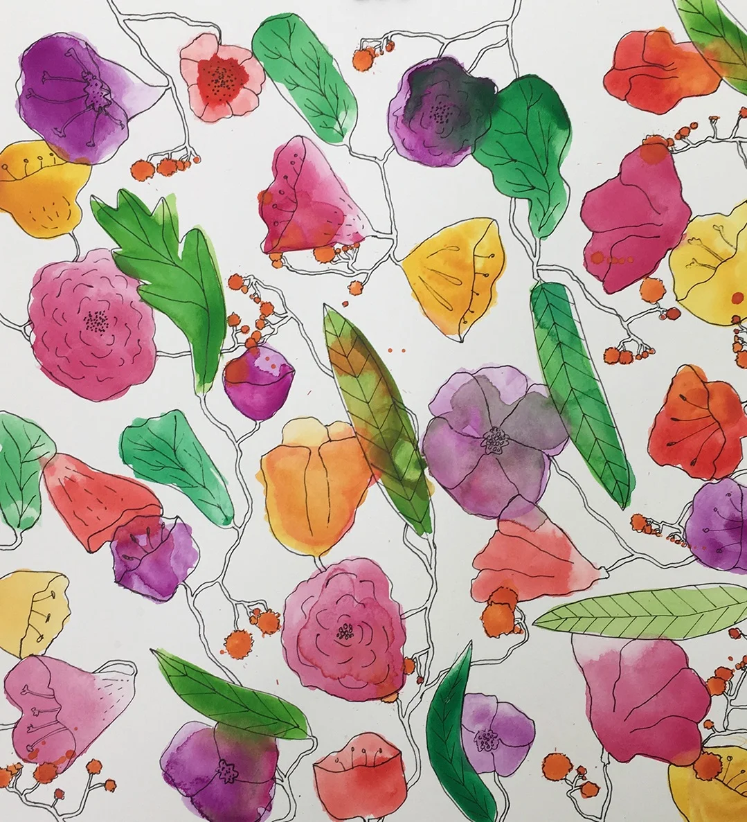  watercolour outlined with ink pen 