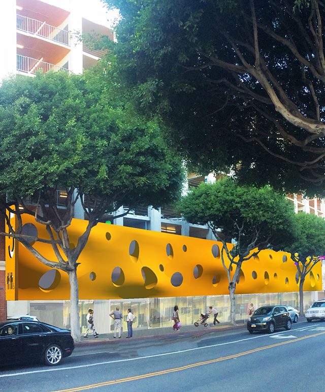 In progress - from boards to finished project: City of Santa Monica Parking Structure No. 5. A re-design set on enriching the pedestrian experience for the ground floor and fa&ccedil;ade of this large parking structure. Focused on public&rsquo;s enga