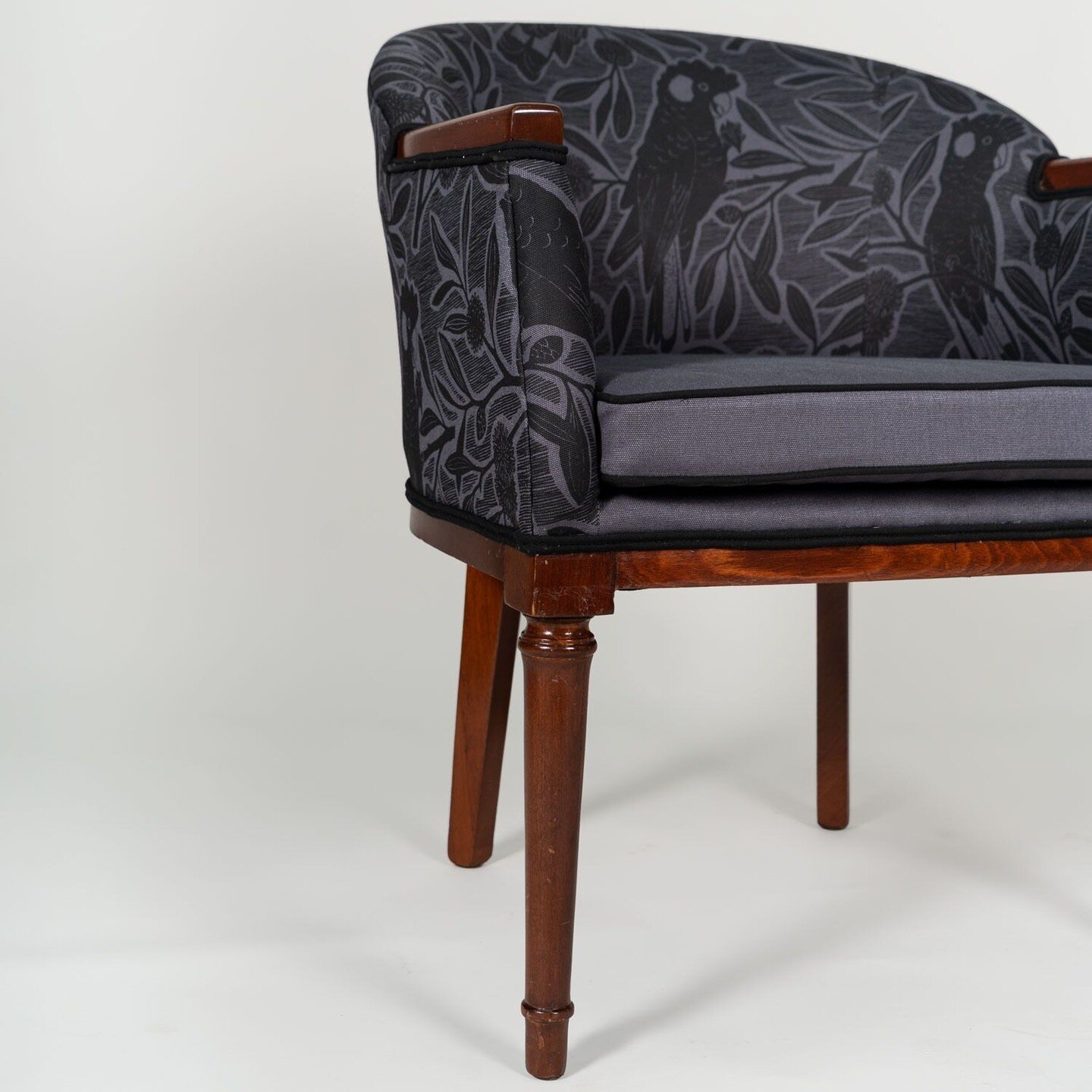 RESTORED FOR the City of Sydney

We reupholstered  these 2 Modern replica tub chairs with slightly different designs in the ink and spindle &quot; Black Cockatoo&quot; design. 

Aren't they just  gorgeous? Brings to show that with a fine bit of texti