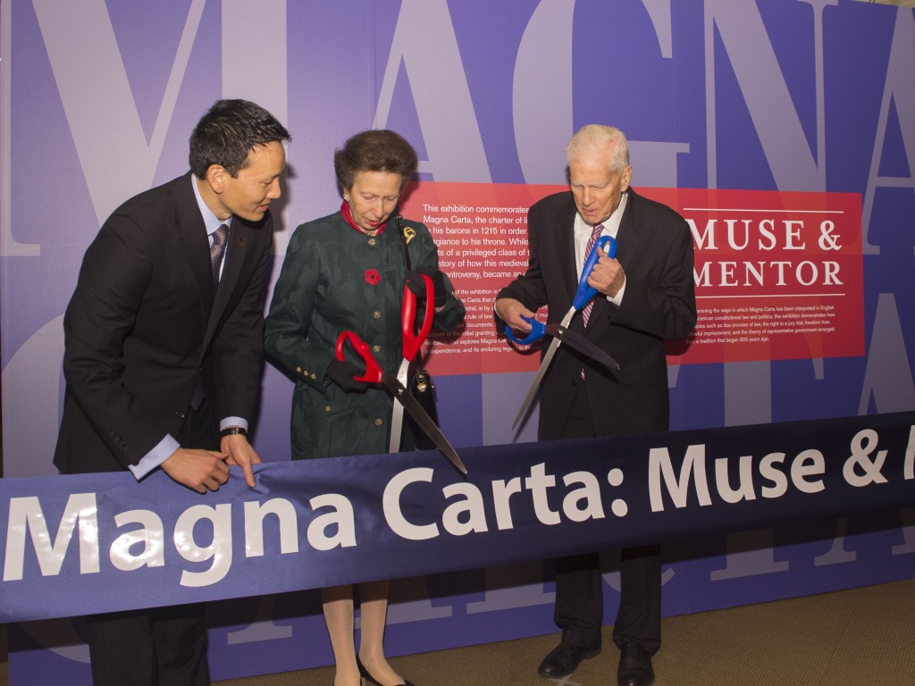 Her Royal Highness The Princess Royal, Librarian of Congress James H. Billington, and Law Librarian of Congress David Mao cut a ribbon to open a 2014 Magna Carta exhibit at the Library of Congress. The commemorative exhibit was supported by The Friends and several members of The Friends Board of Governors. 