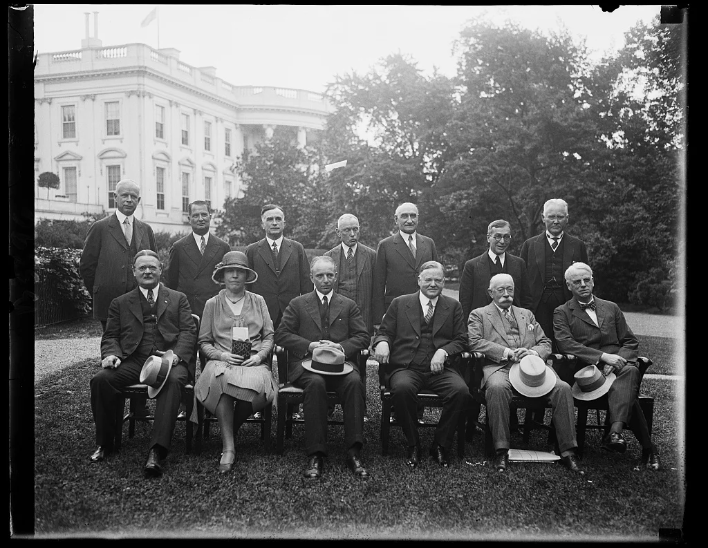 President Hoover meets with his newly created enforcement commission, led by George W. Wickersham (Harris & Ewing Collection; Library of Congress)