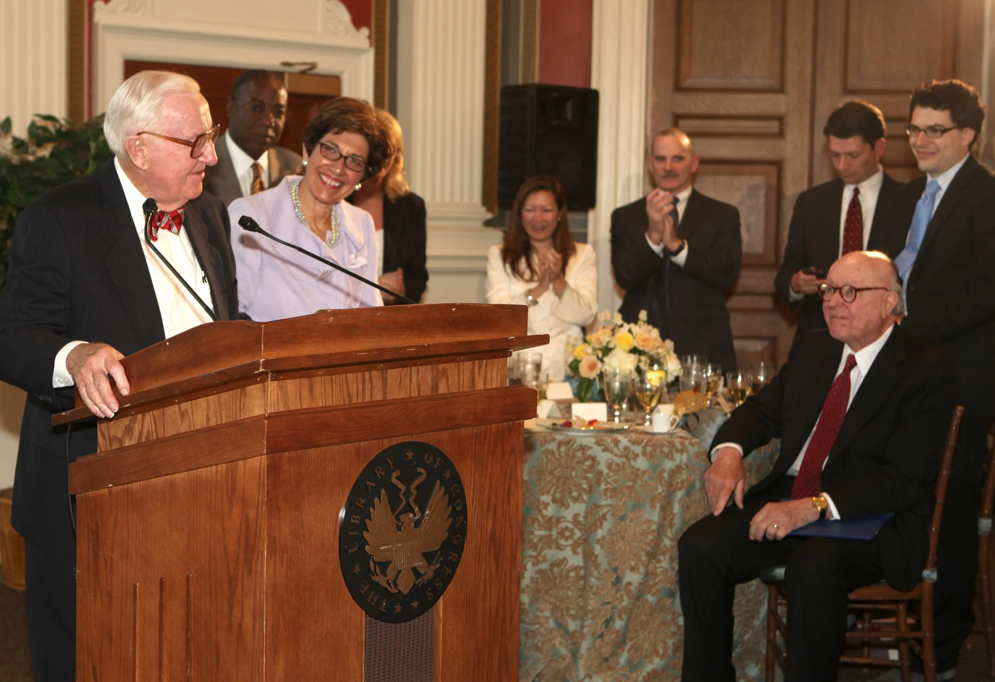 The Honorable Justice John Paul Stevens graciously accepts the 2011 Wickersham Award (Library of Congress photos; Abby Brack)