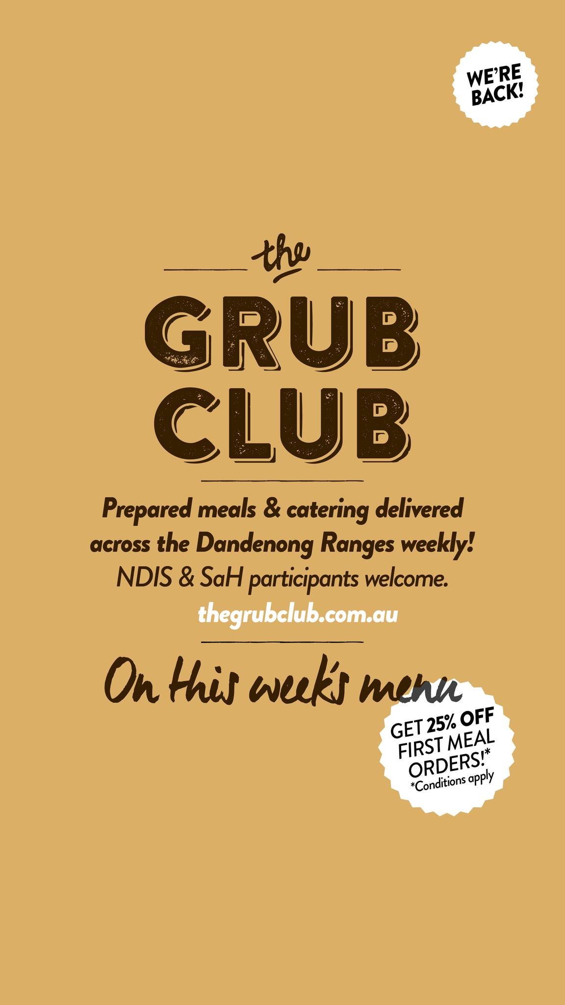 OUR WEEKLY MENU IS OPEN! https://app.cookaborough.com/the-grub-club/menus/22720/items

Why choose The Grub Club?
🍽️ Complete meals, no mess &mdash; heat, eat, done.
📦 Easy value packs &mdash; bulk order and save.
❄️ Fresh or freeze &mdash; enjoy no