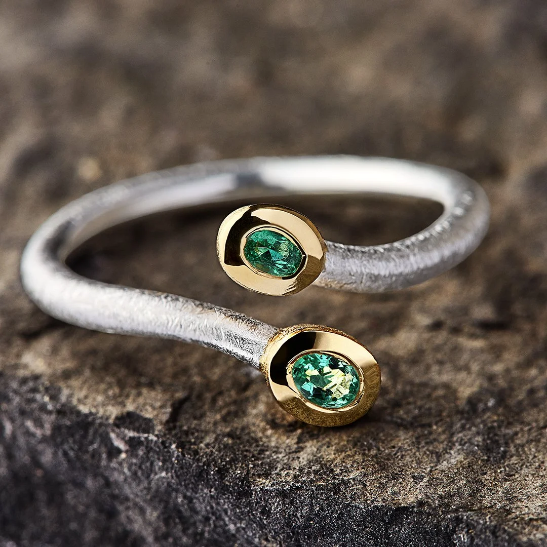  Newmoon Jewellery, Dublin, Emerald 2stone ring sterlingsilver ring. 
