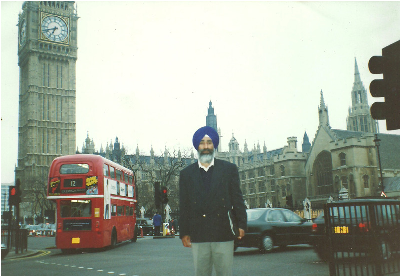 Khalra in London, UK outside the Houses of Parliament