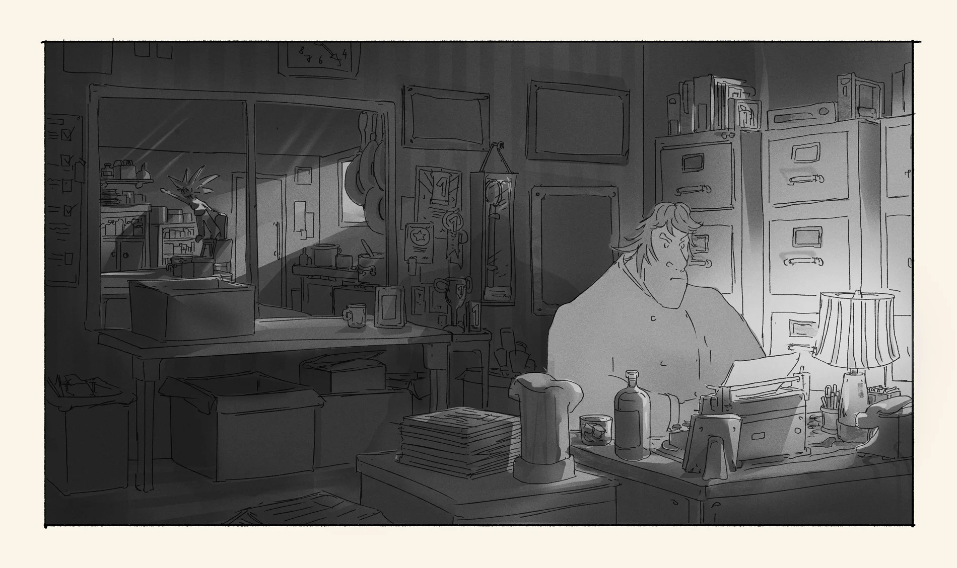 Jack working in his office. Karl doing his thing.