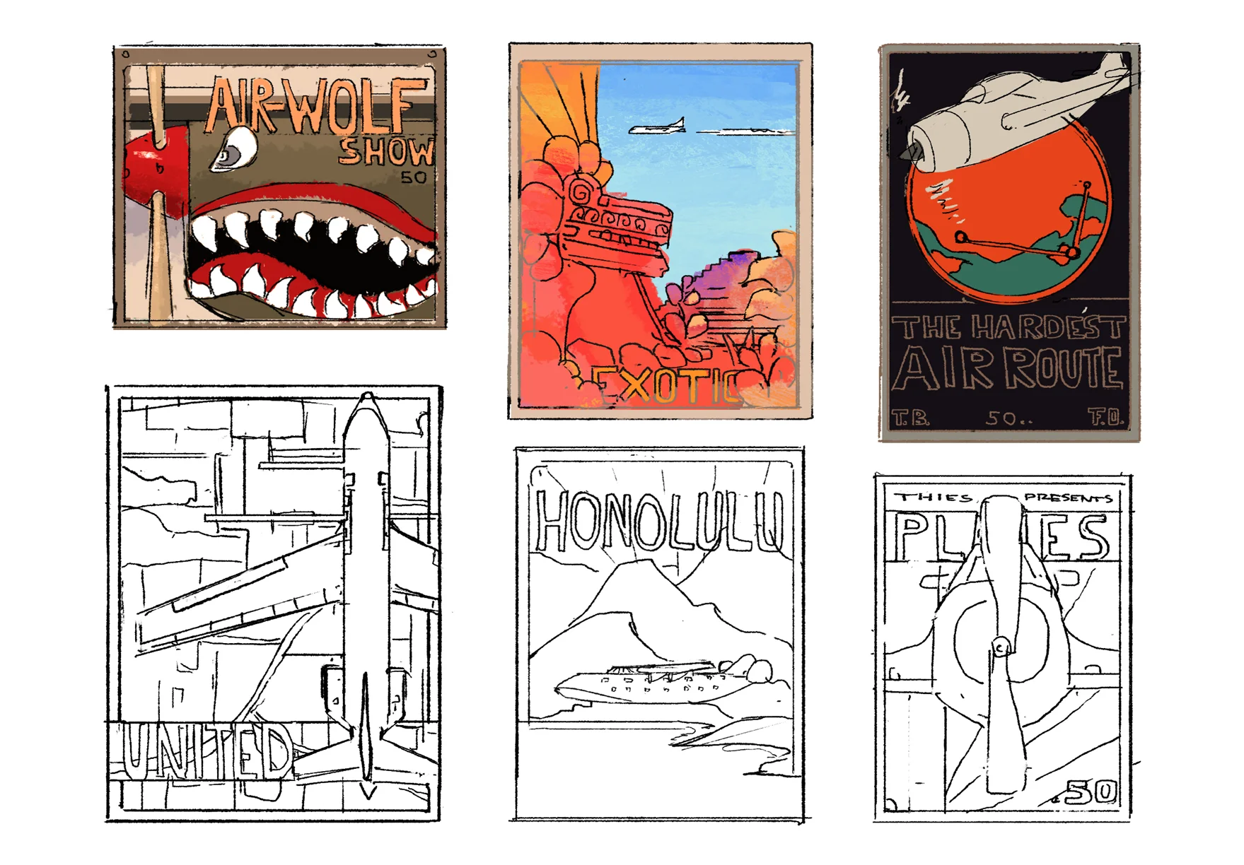 Poster designs based on real vintage airline poster art.