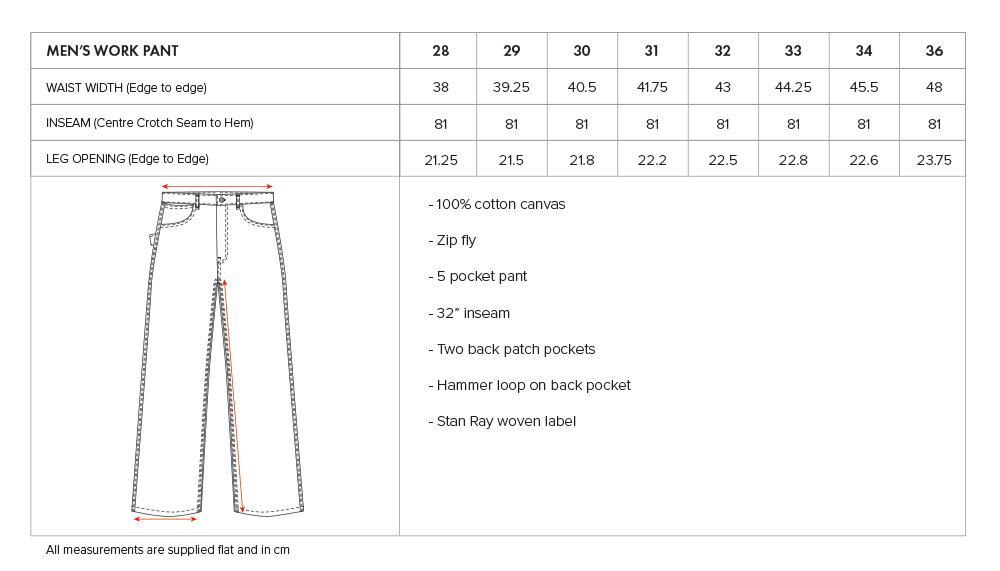 Length Mens Pants Size Chart