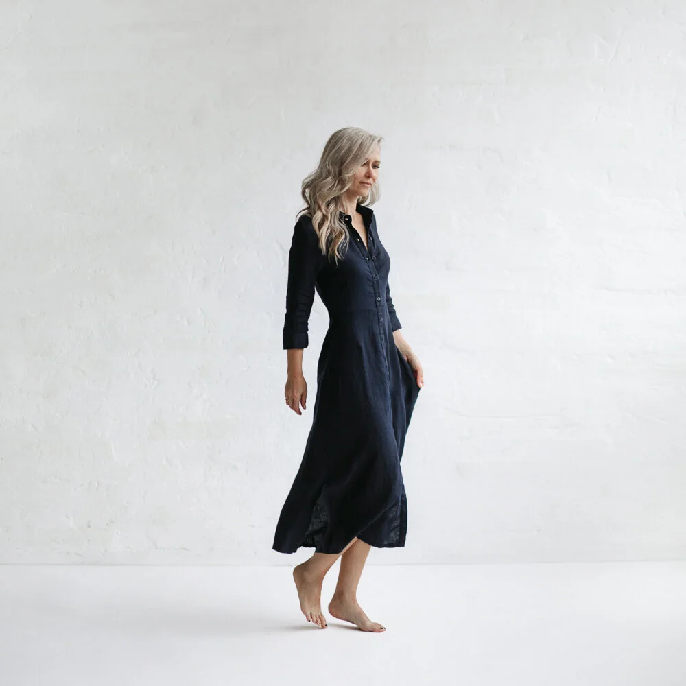 linen tailored dress — SEASIDE TONES
