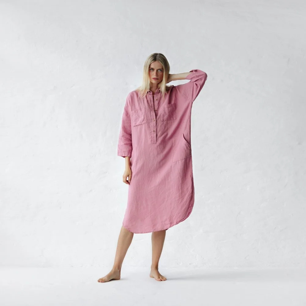 open lace back dress Relaxed-fit Shirt Dress in soft pink