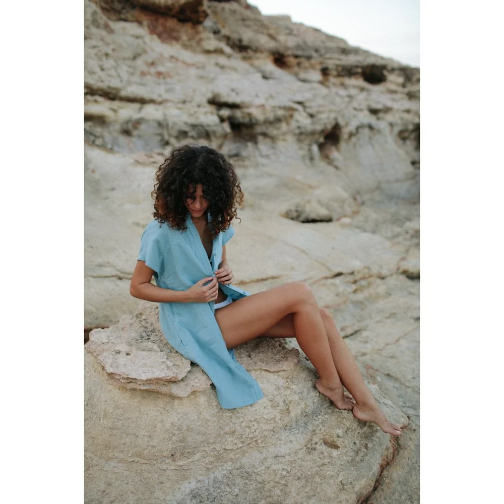 dusty blue linen dress Sky Linen Sleeveless Midi Dress in Dusty Blue By DISSH main image 1