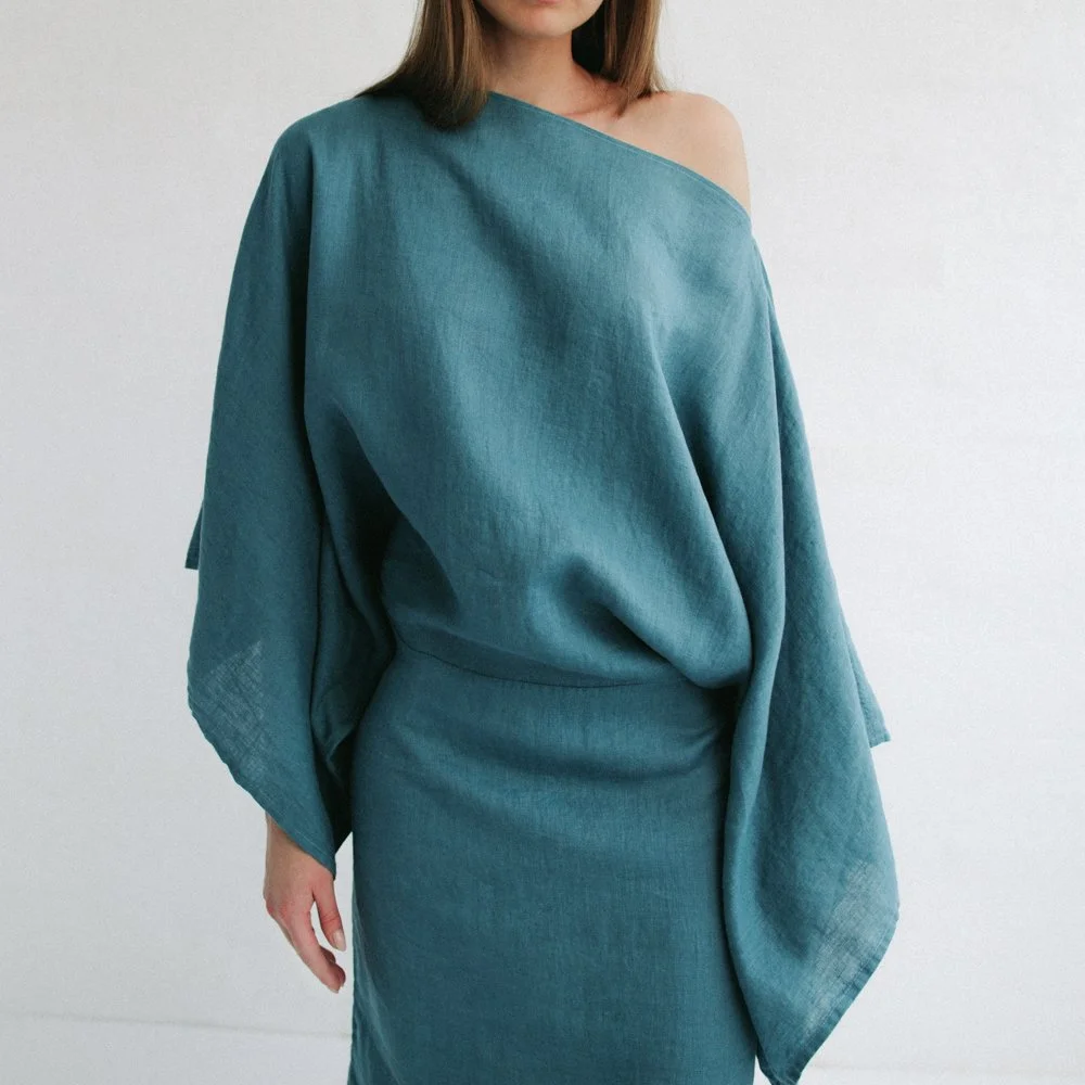Kiko linen dress Dusty blue  SEASIDE TONES