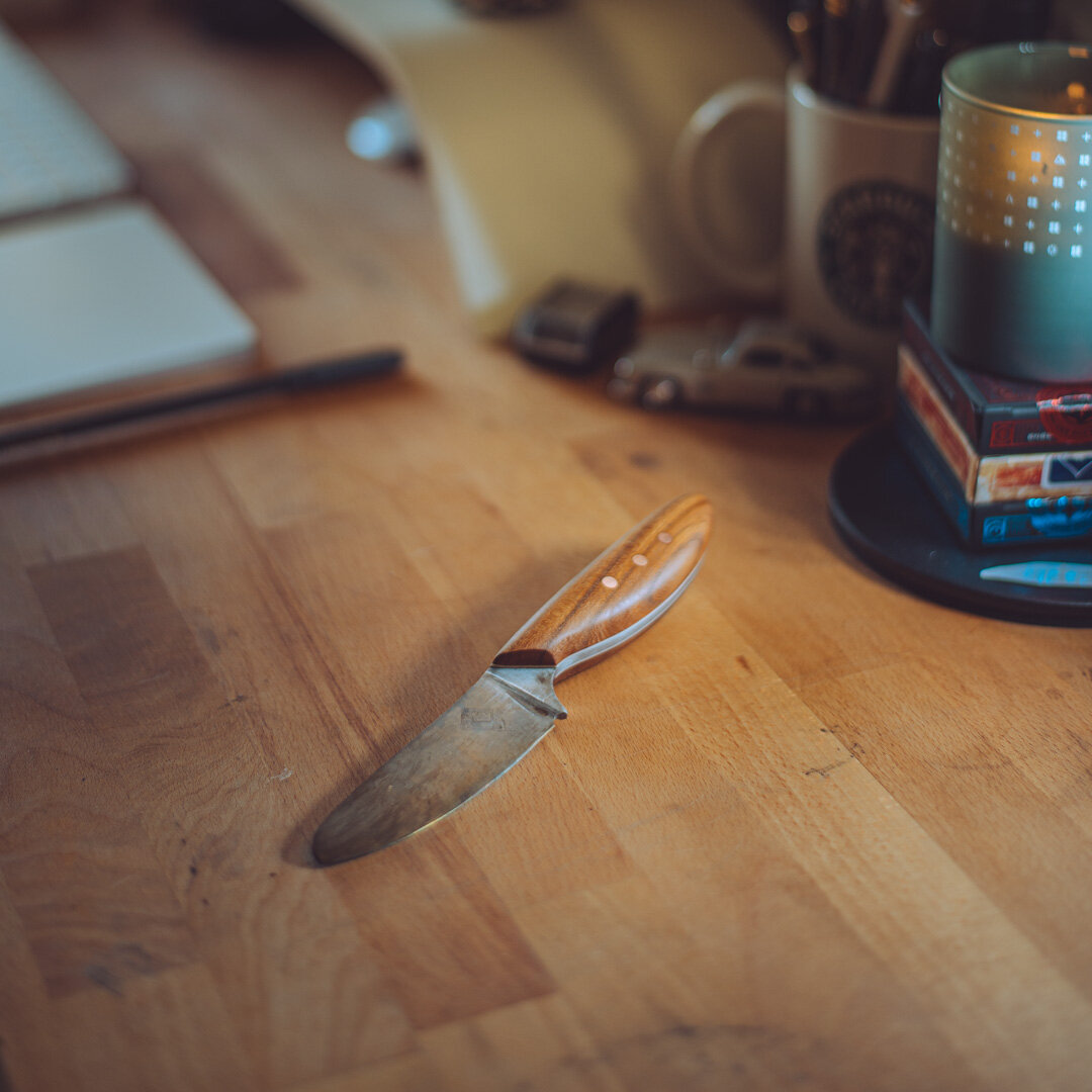 Elm Handled paring knife with white liner