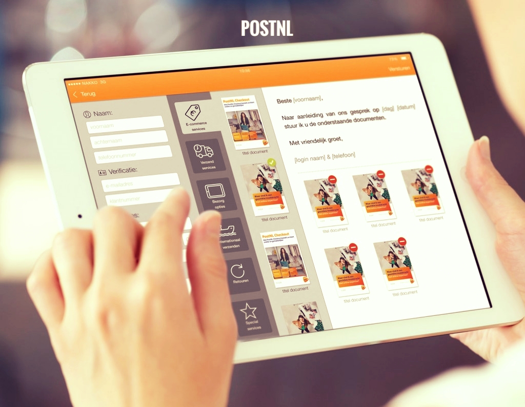  The ConventionApp was developed for PostNL -the dutch mailservice- to enable them to present all of their leaflets and collect leads at the same time. Sales persons roam the convention floors with iPads containing the full portfolio of services. The