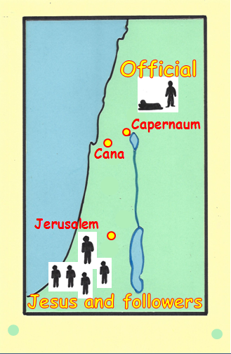   SLIDE 2  Miles away (85 miles) Jesus was in Jerusalem with His disciples. He’d been in that area for a while, helping people, healing them, telling them about God His father. Jesus was always travelling from village to village throughout Israel, so