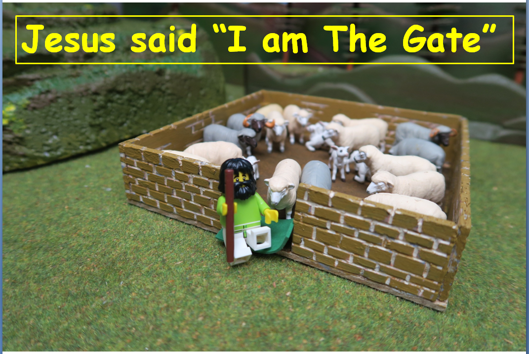  SLIDE 16   With the danger past, the shepherd would once again lay himself across the entrance to the sheepfold.       When Jesus said “I Am the Gate” he was likening Himself to the gate of the sheepfold. Just like the shepherd looked after his she