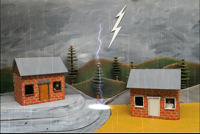   SLIDE 10  Now cosy and snug inside, the storm came within minutes, that lovely sea view disappeared and thunder rumbled in the sky above them, lightening flashed and rain started to pour down in torrents. 