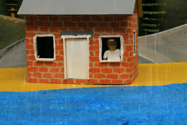   SLIDE 12  The builder who had built his house on the sand started to get a bit worried, the water was creeping closer and closer to his front door! 