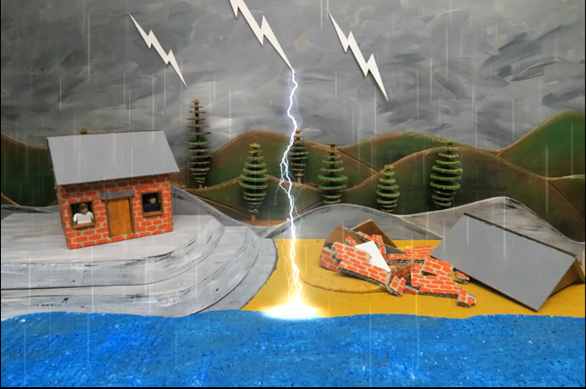   SLIDE 17  Looking on from his friend’s house, the man who had built his house on the sand realised that all of his hard work had been wasted. 