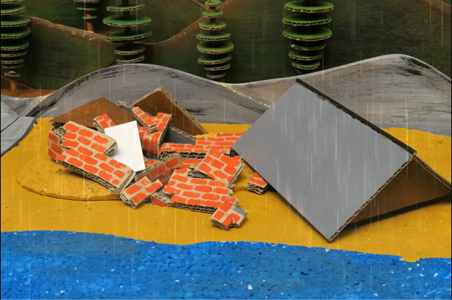   SLIDE 18  There lay his house, now a pile of rubble. It had just not been built on a firm enough foundation to withstand the storm. What a shame. 