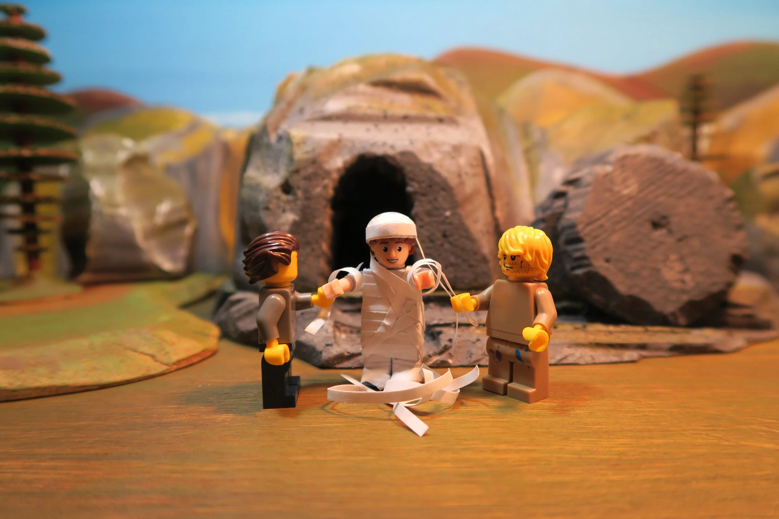   SLIDE 12  “Untie him and led him go” Jesus said. So they untied Lazarus, he was alive and well. Lazarus had been raised from the dead.       