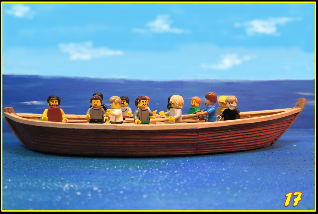   SLIDE 17   Jesus spoke to the wind and waves, telling them to be still. The storm immediately stopped, the disciples couldn’t believe their eyes – they were amazed. Jesus turned to the disciples and said, “Where is your faith?”  The disciples said 