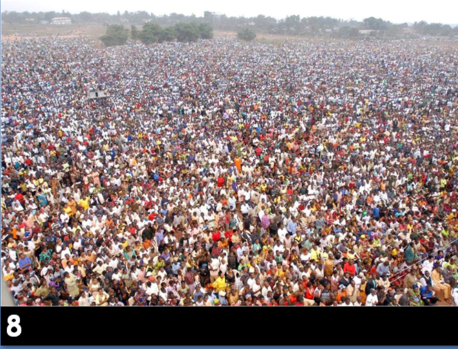   SLIDE 8   Millions and millions of people give evidence to how their lives have been changed by Jesus. Here’s a picture of thousands of people coming to hear about Jesus in Africa in 2019. (Pic April 2019)       