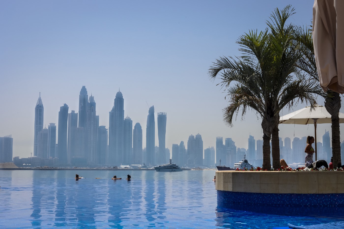 Dukes Dubai view with sea and palm trees